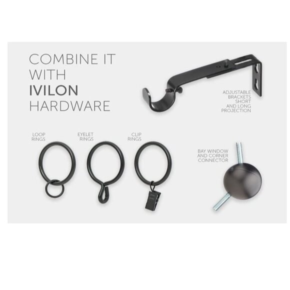 Drapery Window Curtain Rod End Cap Style 1in Pole. 72 to 144 Inch Black - Picture 5 of 7